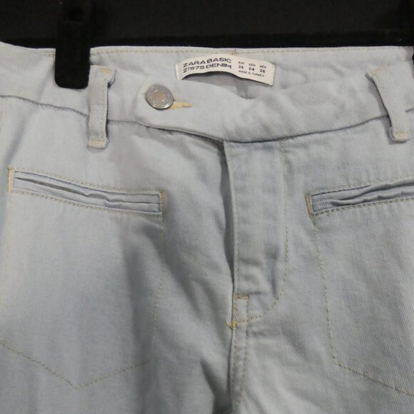 ZARA BASIC - Z1975 Denim | size 4 | Light Blue Flared Pants With Raw Hem - Picture 4 of 16